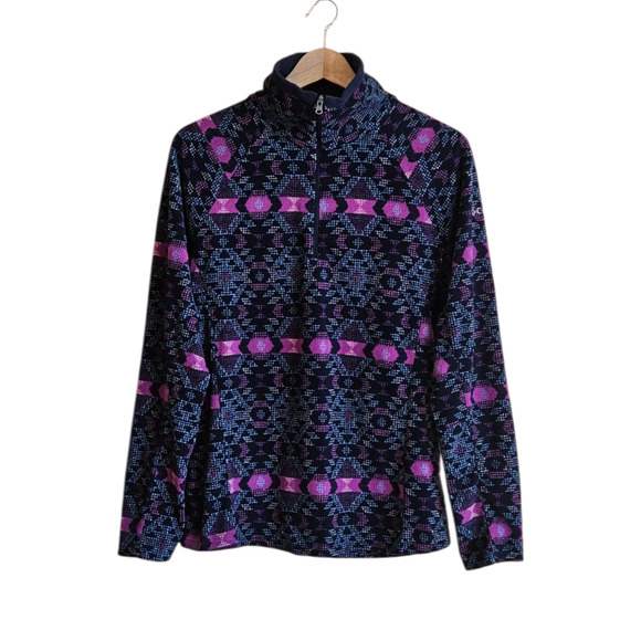 Columbia Fleece 1/4 Zip Patterned Jacket Layering Navy Pink Women's Medium - Picture 1 of 8